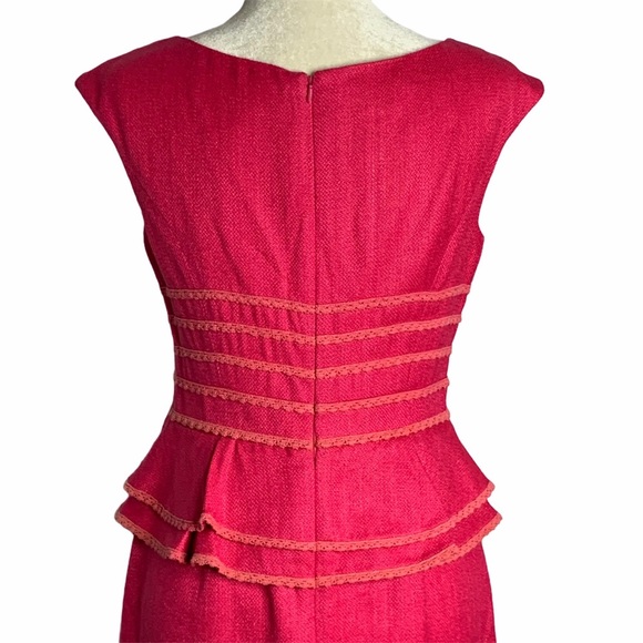 Vintage 90s Kay Unger Dress Womens 10 Pink Silk Peplum Sleeveless Pencil Split V - Picture 4 of 7